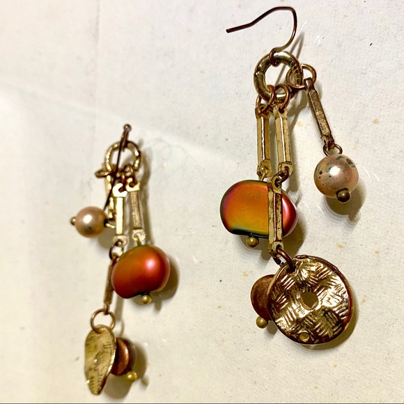 Golden Beaded Earrings Frosted Gradient Distressed Circle Vintage Retro Bead 90s - Picture 7 of 8